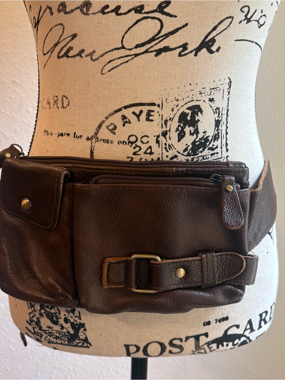 Brown Leather Waist Bag Belt Pouch Fanny Pack